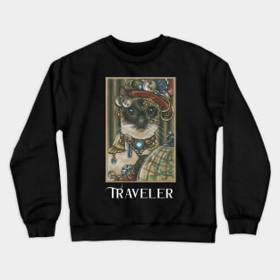 Steampunk Cat Traveler - White Lettering Version Crewneck Sweatshirt